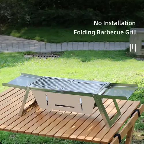 Portable Camping BBQ Grill 3 Hight Adjustable Stainless Steel Folding