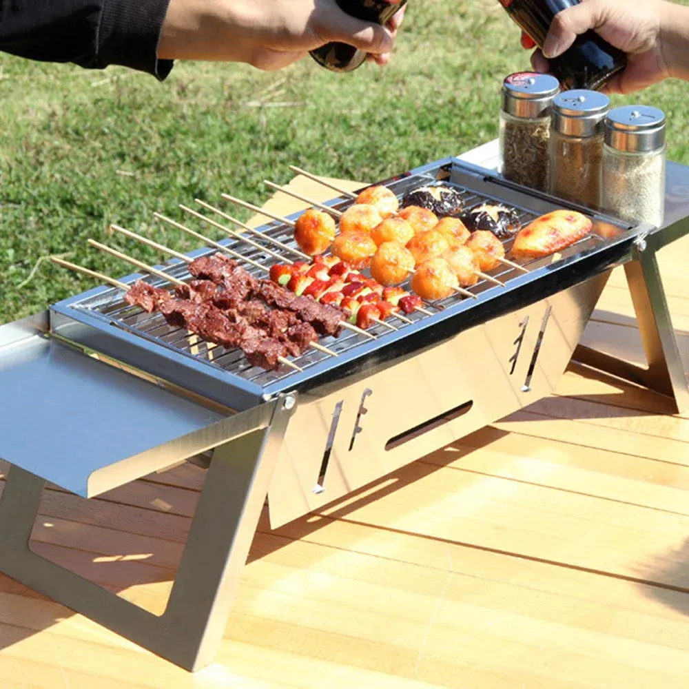 Portable Camping BBQ Grill 3 Hight Adjustable Stainless Steel Folding