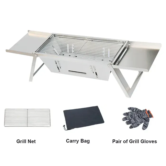 Portable Camping BBQ Grill 3 Hight Adjustable Stainless Steel Folding