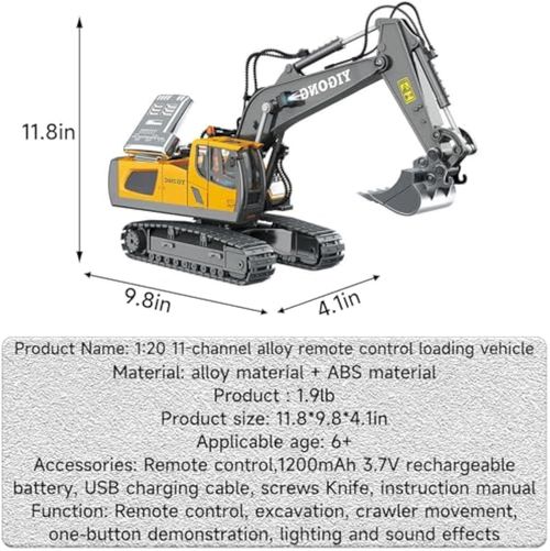 Mudsterz Excavator, Mudsterz Trucks, 360 Rotation Alloy Remote Control Excavator, Rc Trucks and Dump Truck Set for Adults with Cool Lights and Sounds (1PCS-A)