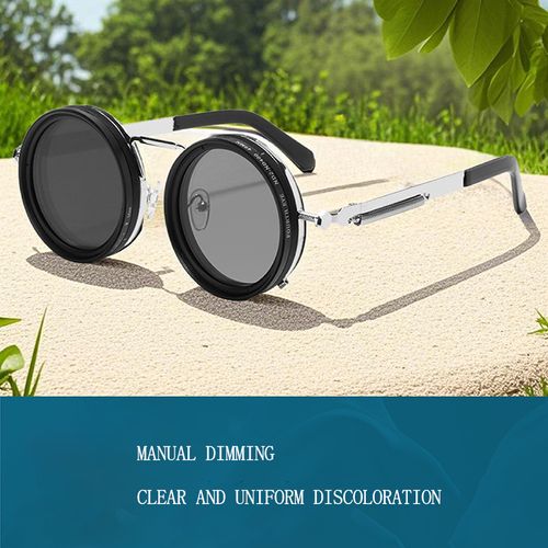 9-Speed ND Dimming Smart Sunglasses UV400 Polarized Round Frame with Adjustable Color Tone