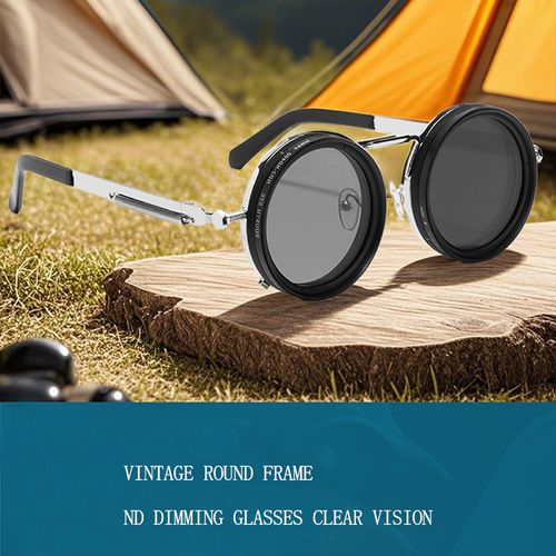 9-Speed ND Dimming Smart Sunglasses UV400 Polarized Round Frame with Adjustable Color Tone