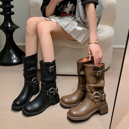 Spring and fall women's knee-high leather boots