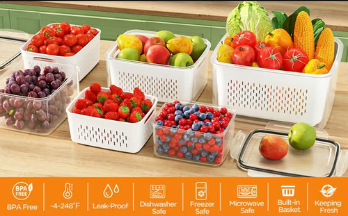 💖Household transparent plastic food storage box-Including drain basket💧