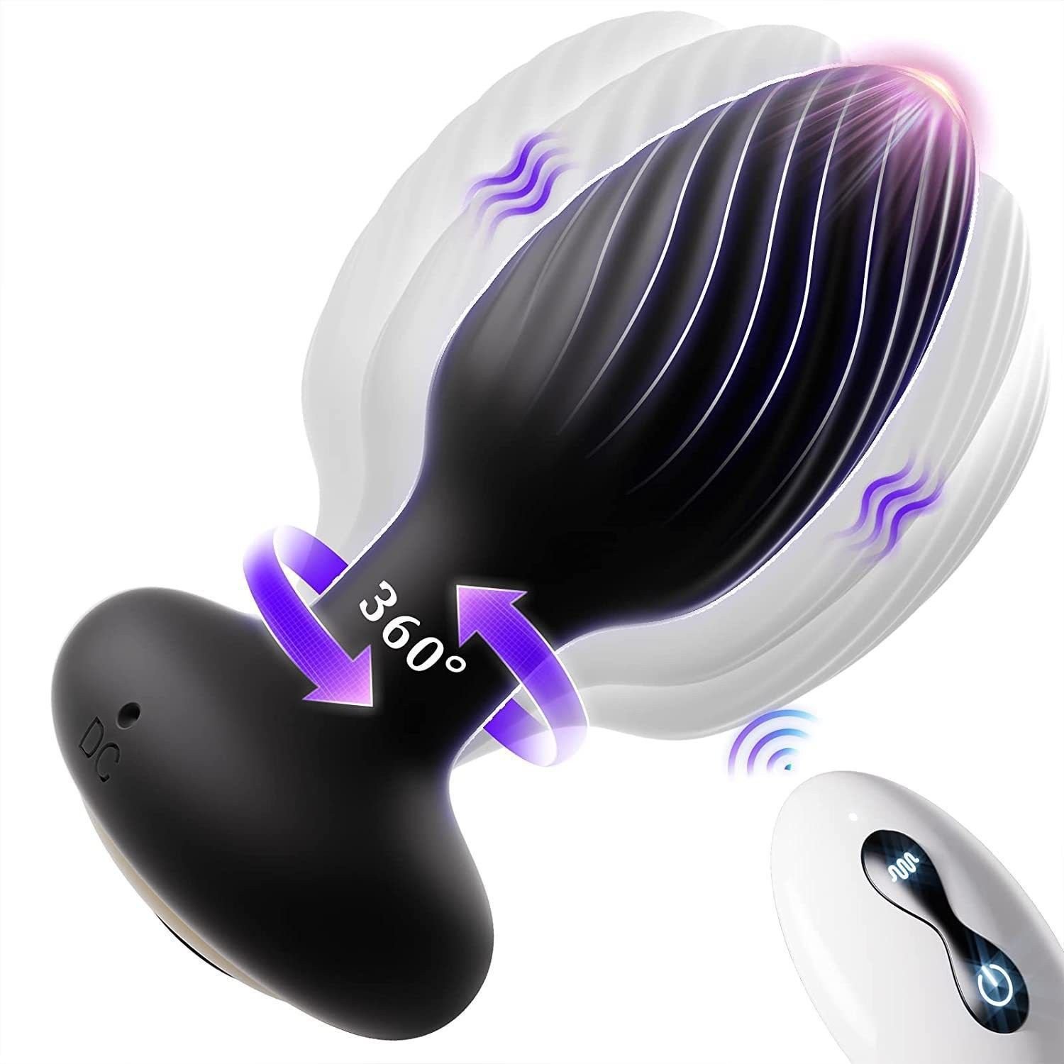 VIP14 Anal Plug Vibrator Rotating 7-Speed Vibrator Adult Sex Machine Unisex Masturbator (Black)