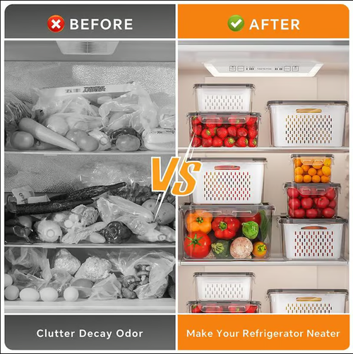 💖Household transparent plastic food storage box-Including drain basket💧