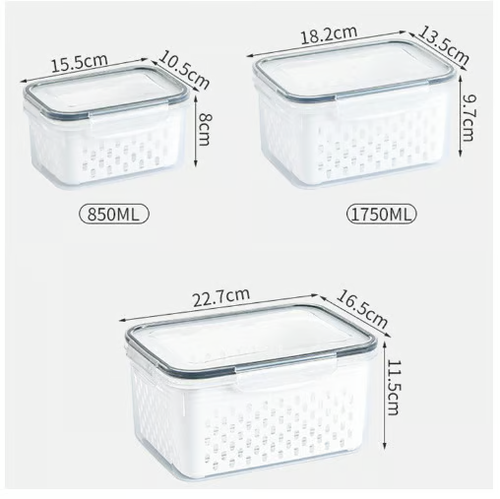 💖Household transparent plastic food storage box-Including drain basket💧