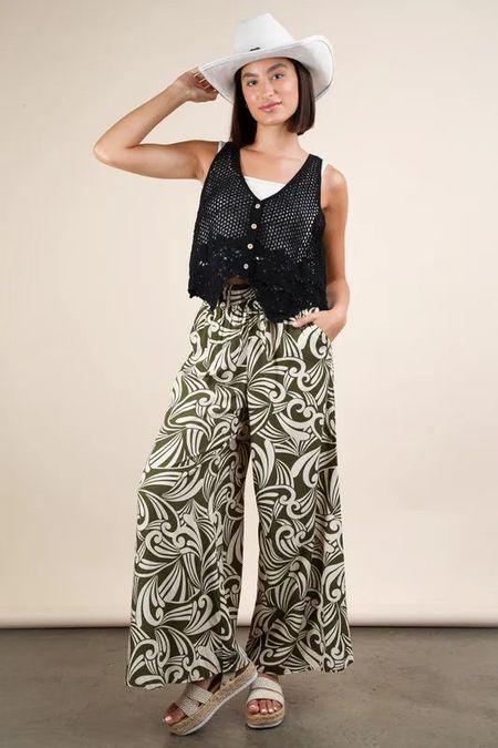 VERY J Printed Wide Leg Pants