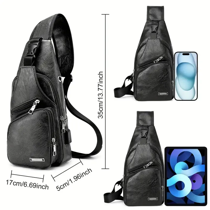 Men's shoulder bag, business crossbody backpack Campus travel crossbody bag with USB charging port Power Suitable for traveling and playing