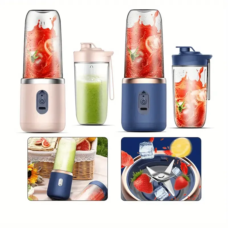 2-in-1 Portable Blender and Juicer with 6 Blades, USB Charging, Dual Cups, Suitable for Snow Mud, Milkshakes and Ice Drinks - Perfect Gift for Valentine's Day, Thanksgiving, Christmas, Mother's Day