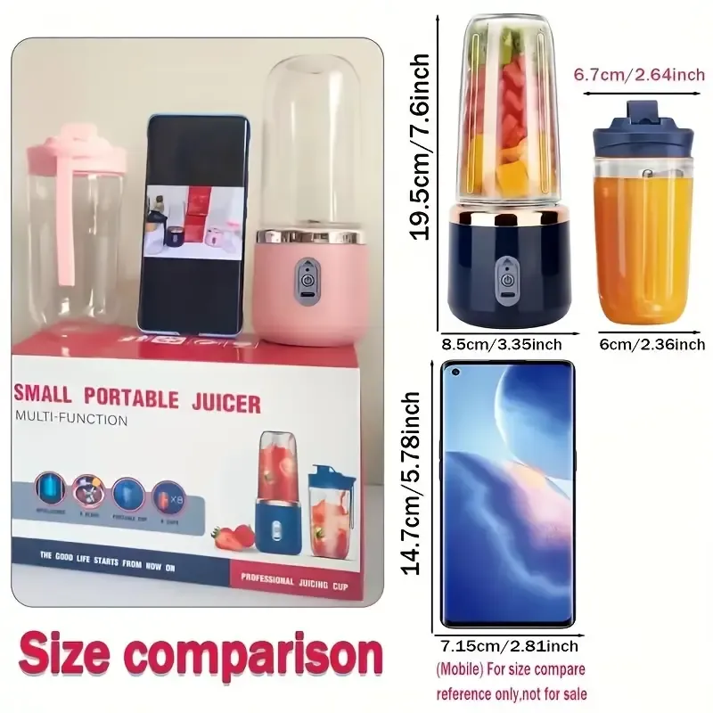 2-in-1 Portable Blender and Juicer with 6 Blades, USB Charging, Dual Cups, Suitable for Snow Mud, Milkshakes and Ice Drinks - Perfect Gift for Valentine's Day, Thanksgiving, Christmas, Mother's Day