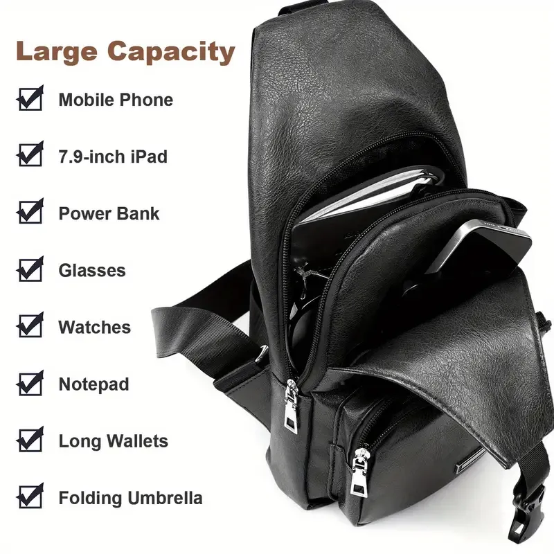 Men's shoulder bag, business crossbody backpack Campus travel crossbody bag with USB charging port Power Suitable for traveling and playing