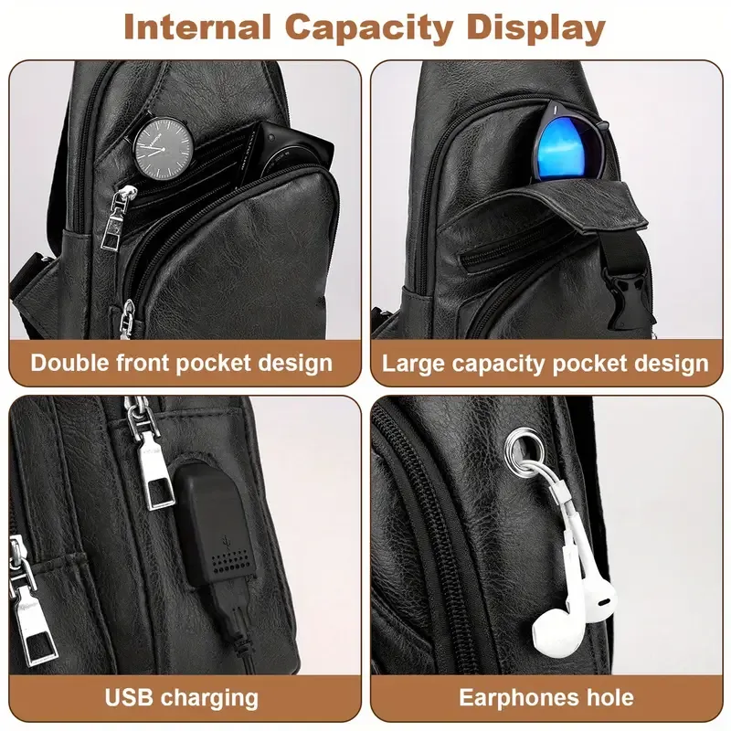 Men's shoulder bag, business crossbody backpack Campus travel crossbody bag with USB charging port Power Suitable for traveling and playing