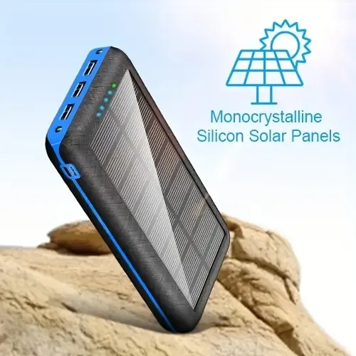 Solar power bank 10000mAh portable mobile power supply, with LED smart display, outdoor emergency power reserve, large-capacity mobile power supply, two-way fast charging, can charge multiple devices at the same time,