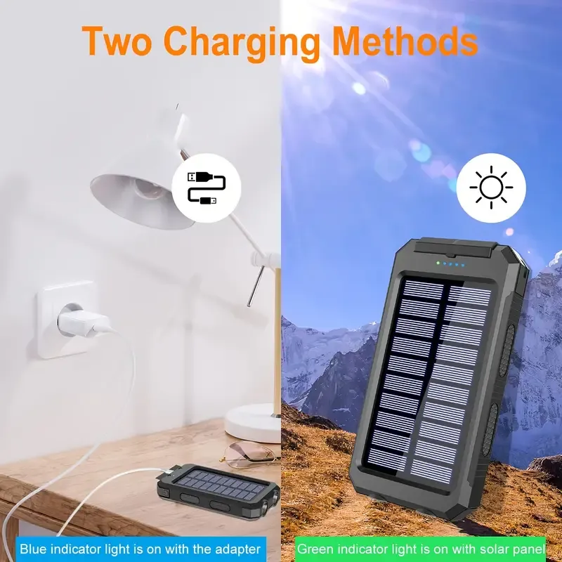 1pc, Ultra-High Capacity 8000mAh Solar Power Bank - Portable Power Banks with Solar Charger, Dual LED Flashlights, USB Output Port for IOS, Android, Outdoor Camping and Emergency Power Needs, Father's Day Gifts, Birthday Gifts, Christmas Gifts
