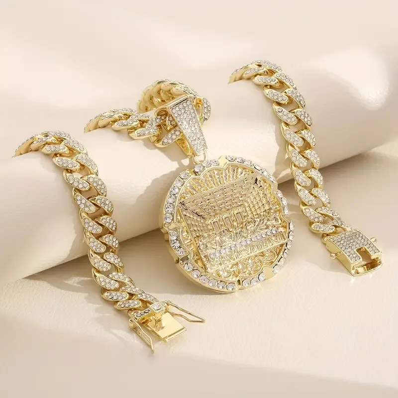Golden-Plated Copper Last Supper Cuban Chain Necklace Synthetic Zirconia Inset  Men And Women - Vintage Fashion - Trend - Perfect Gift For Family, Friends  Any Holiday  Valentine's Day, Birthdays, Anniversaries, Gift Boxes