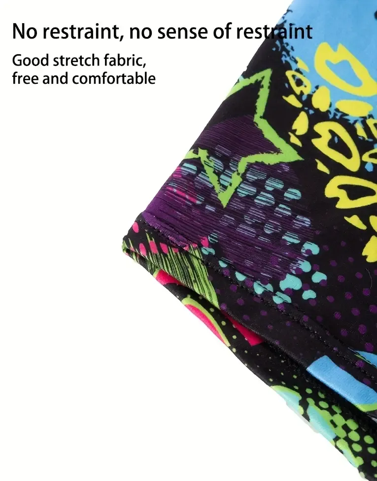 10-Pack Men'S Boxer Briefs, Assorted Trendy Graffiti Prints, Casual Geometric Pattern Underwear, High Stretch Polyester Knit Fabric, 95% Polyester 5% Elastane Shortie Panties