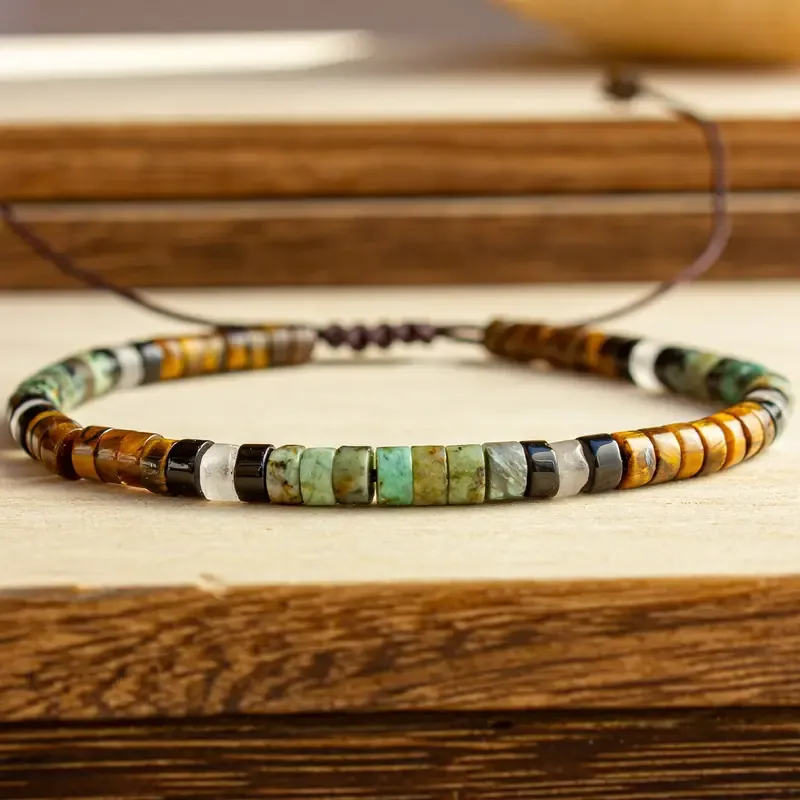 1pc A vintage style tiger's eye and African turquoise bracelet, confidence and strength, suitable for daily wear, birthday gift, Men's gift, valentine's day gift, surprise gift