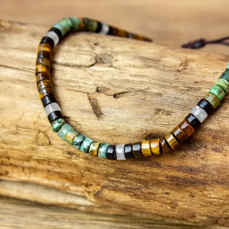 1pc A vintage style tiger's eye and African turquoise bracelet, confidence and strength, suitable for daily wear, birthday gift, Men's gift, valentine's day gift, surprise gift