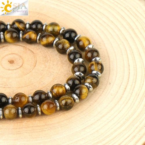 Bohemian Style Natural Tiger's Eye Stone Tree of Life Pendant Necklace for Men and Women – Handcrafted Beaded Jewelry with Oval Amber Stone and Golden Accents, Black and Brownish-Orange Design