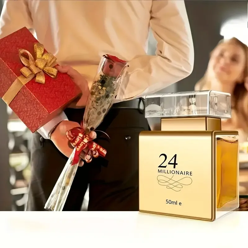 2 bottles 1.69 oz (50 ml), 24K fantastic golden look, suitable for men and women, fruit and floral lightweight perfume, sustainable release of charming scents, suitable for dates, parties, business parties, outdoors, Christmas gifts