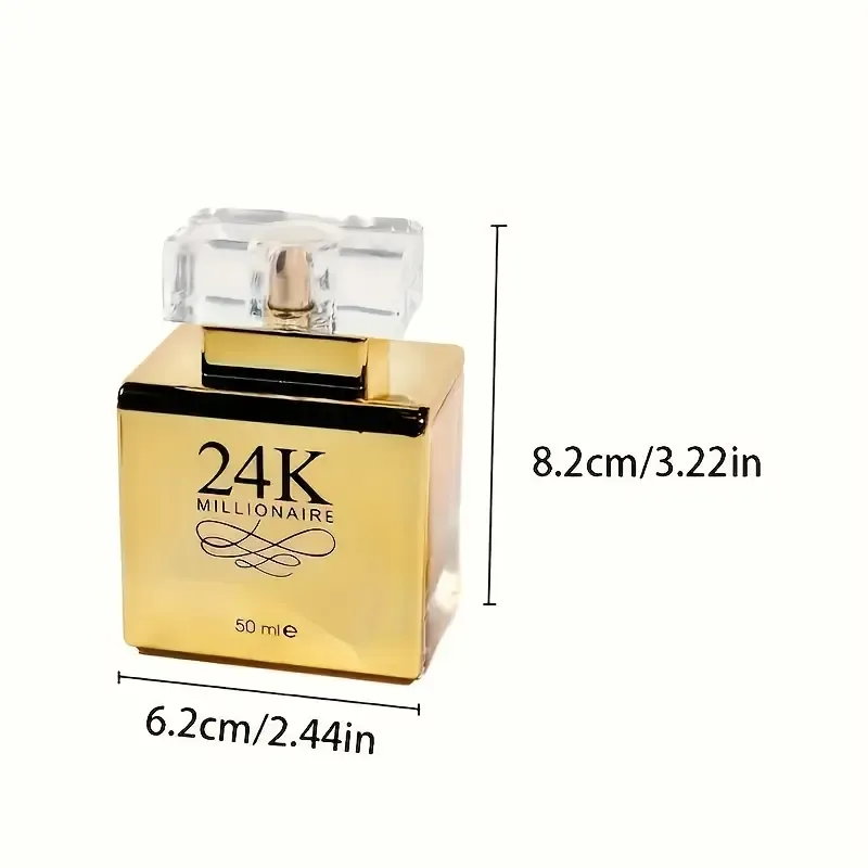 2 bottles 1.69 oz (50 ml), 24K fantastic golden look, suitable for men and women, fruit and floral lightweight perfume, sustainable release of charming scents, suitable for dates, parties, business parties, outdoors, Christmas gifts