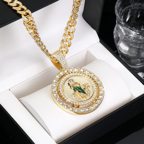 Fashion Watch Set St. Jude Rotating Coin Pendant & Bracelet&Watch Set - 3pcs Iced-Out Rhinestone Fashion Jewelry for Men and Women