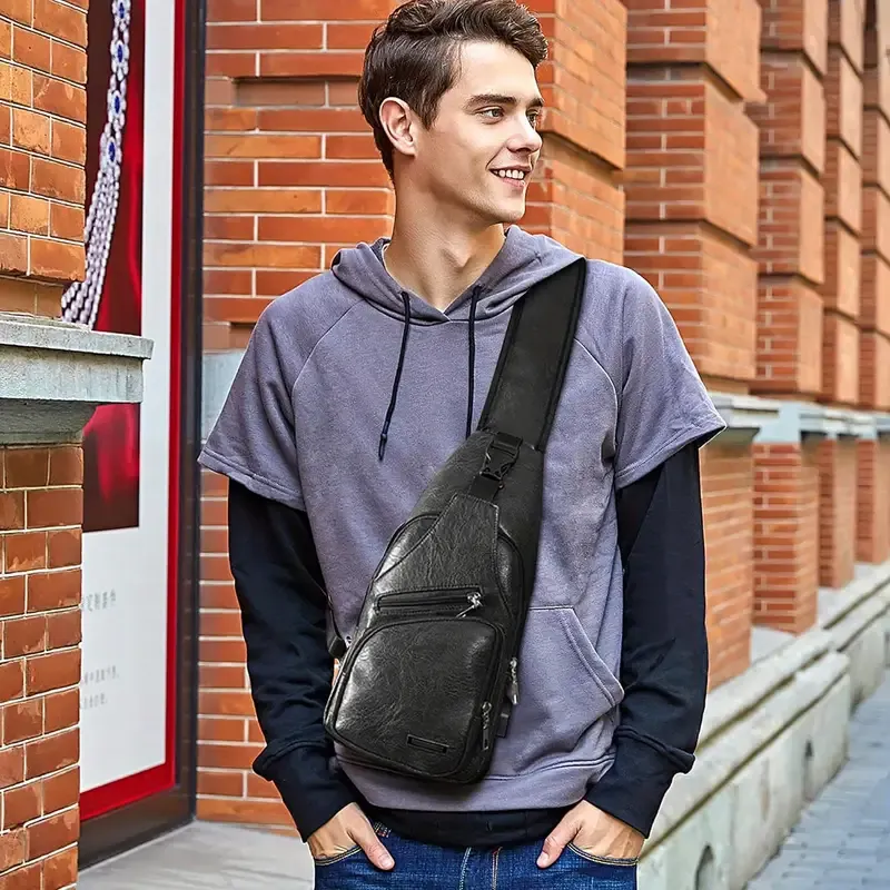 Men's shoulder bag, business crossbody backpack Campus travel crossbody bag with USB charging port Power Suitable for traveling and playing