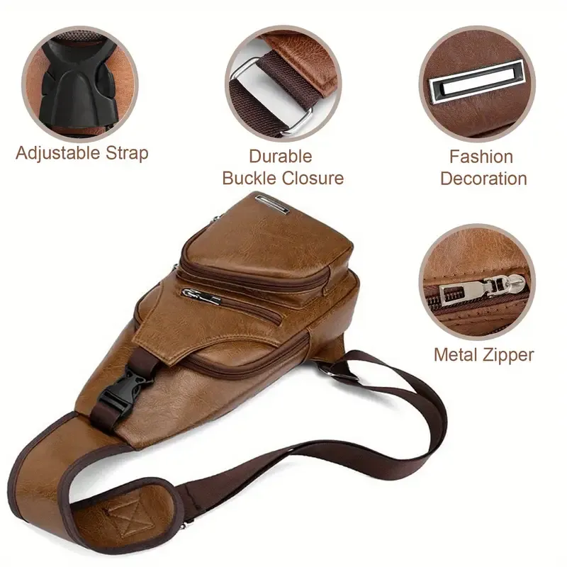 Men's shoulder bag, business crossbody backpack Campus travel crossbody bag with USB charging port Power Suitable for traveling and playing