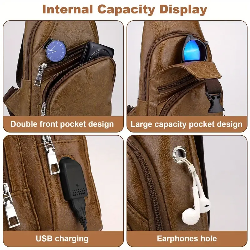 Men's shoulder bag, business crossbody backpack Campus travel crossbody bag with USB charging port Power Suitable for traveling and playing