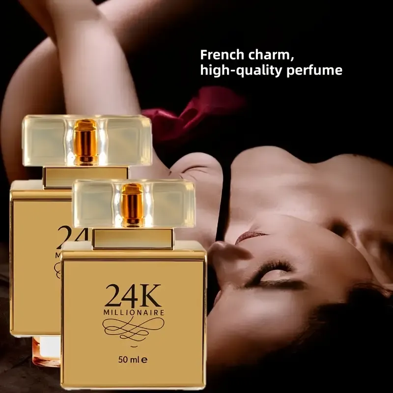 2 bottles 1.69 oz (50 ml), 24K fantastic golden look, suitable for men and women, fruit and floral lightweight perfume, sustainable release of charming scents, suitable for dates, parties, business parties, outdoors, Christmas gifts