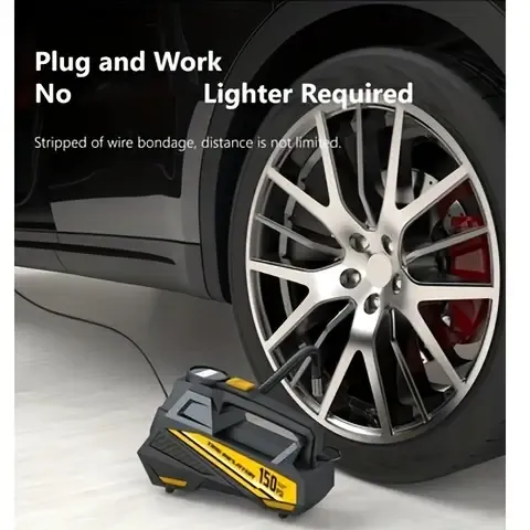 Digital Tire Inflator, Portable Air Compressor Pump with LED Light for Cars, Motorcycles, Bicycles - DC 12V, 150 PSI, Black & Yellow Design, Plug-In Power Supply, No Battery Required, Bicycle Tire Inflator | Sleek Portable Design | Digital Display, High-Pressure Inflator