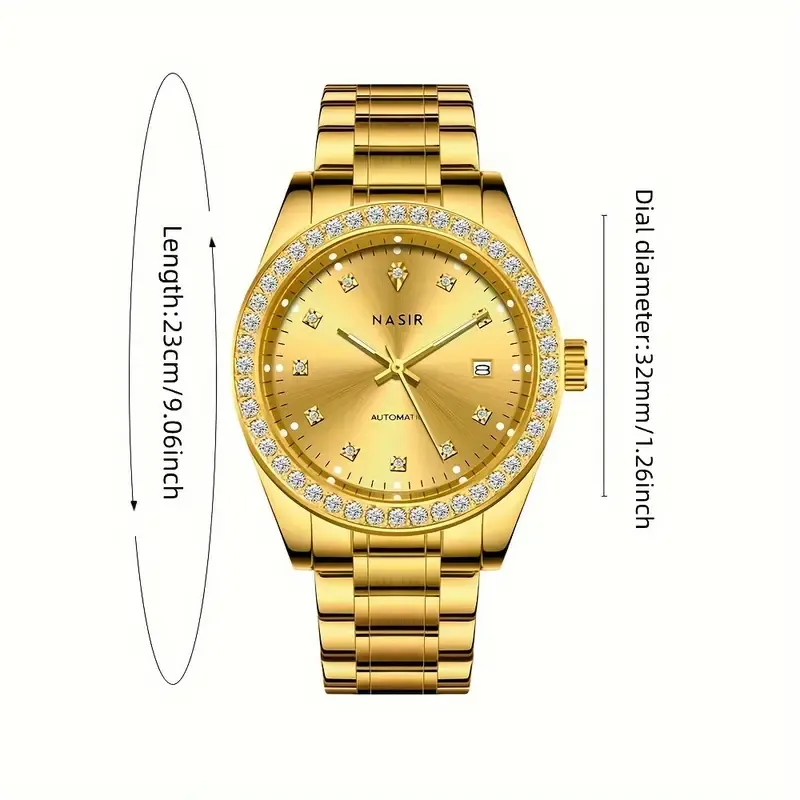 The New Automatic Mechanical Watch For Men, With Multiple Functions, Is A Stylish Business Brand Genuine Mechanical Watch For Men, Golden In Color.