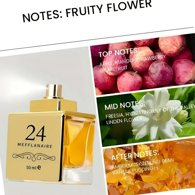 2 bottles 1.69 oz (50 ml), 24K fantastic golden look, suitable for men and women, fruit and floral lightweight perfume, sustainable release of charming scents, suitable for dates, parties, business parties, outdoors, Christmas gifts