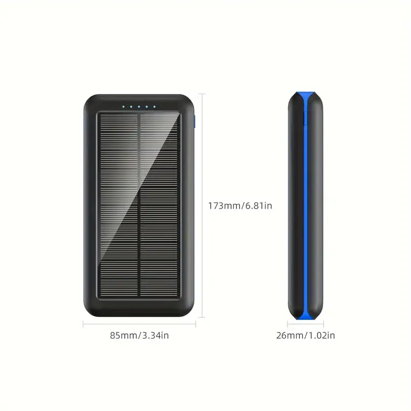 Solar power bank 10000mAh portable mobile power supply, with LED smart display, outdoor emergency power reserve, large-capacity mobile power supply, two-way fast charging, can charge multiple devices at the same time,