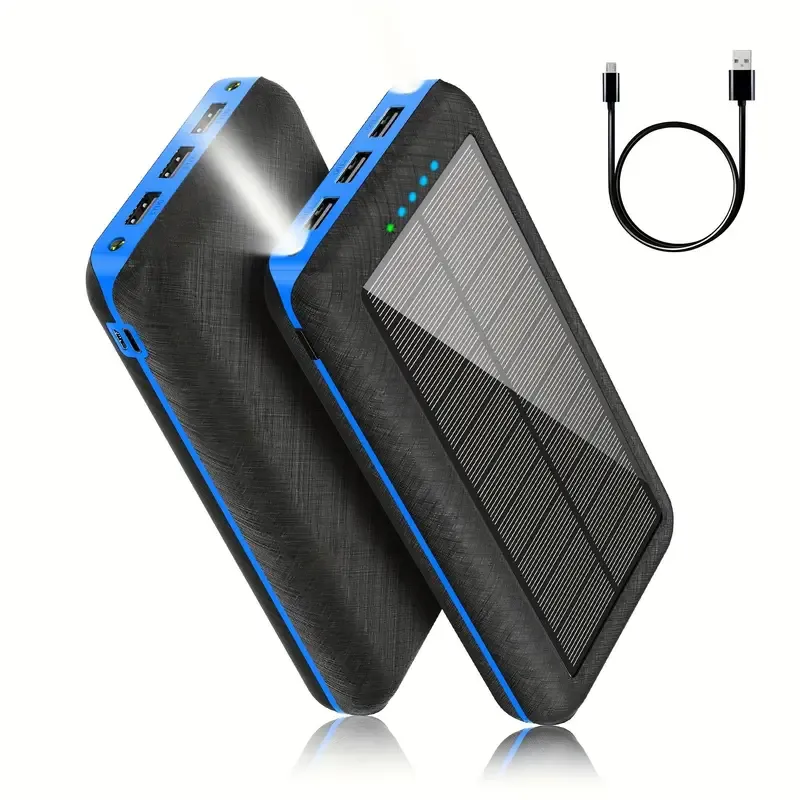 Solar power bank 10000mAh portable mobile power supply, with LED smart display, outdoor emergency power reserve, large-capacity mobile power supply, two-way fast charging, can charge multiple devices at the same time,