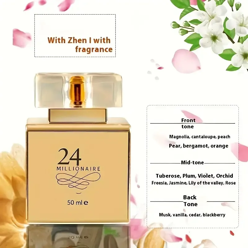 2 bottles 1.69 oz (50 ml), 24K fantastic golden look, suitable for men and women, fruit and floral lightweight perfume, sustainable release of charming scents, suitable for dates, parties, business parties, outdoors, Christmas gifts