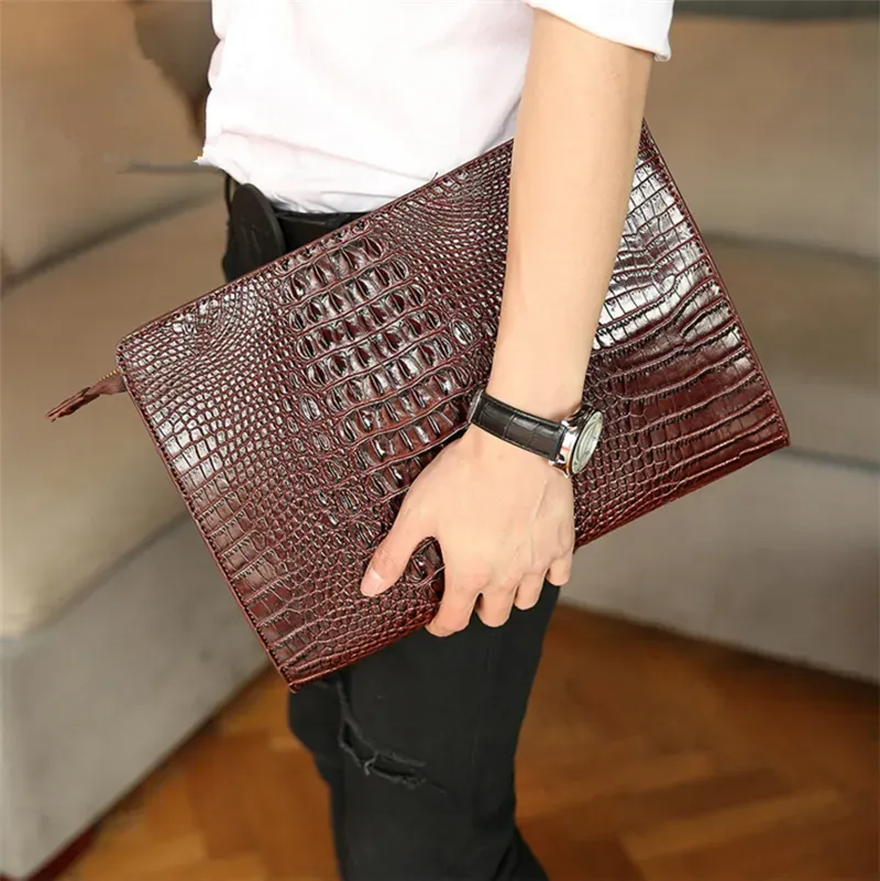 Men's Crocodile Pattern Clutch Bag - Stylish Black Envelope Handbag with Random Location & Pattern, Perfect for Everyday Commute and Professional Use, Casual Accessory | Crocodile Pattern Bag | Bag