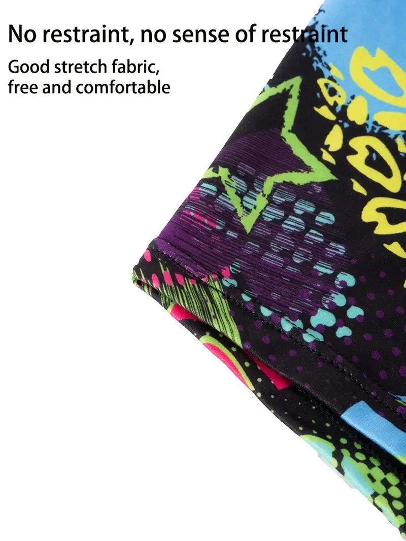 10-Pack Men'S Boxer Briefs, Assorted Trendy Graffiti Prints, Casual Geometric Pattern Underwear, High Stretch Polyester Knit Fabric, 95% Polyester 5% Elastane Shortie Panties