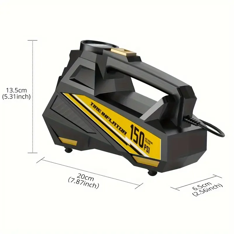 Digital Tire Inflator, Portable Air Compressor Pump with LED Light for Cars, Motorcycles, Bicycles - DC 12V, 150 PSI, Black & Yellow Design, Plug-In Power Supply, No Battery Required, Bicycle Tire Inflator | Sleek Portable Design | Digital Display, High-Pressure Inflator