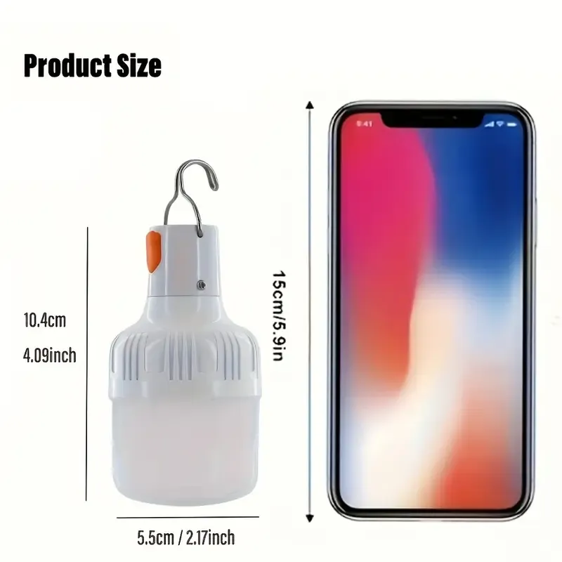 2PCS LED Camping Lights with Hook, USB Rechargeable Mini Portable Outdoor Emergency Light, Lithium Battery Powered Flashlight for Camping, Hiking, Fishing, Home, Party, Indoor and Outdoor Use