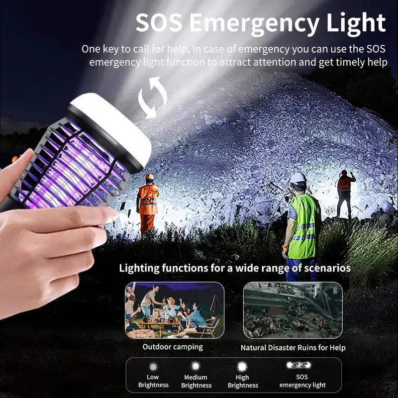 Three-in-one indoor and outdoor insect extermination device, rechargeable wireless mosquito light source, 2000 mAh fly catcher, outdoor adventure, garden, courtyard, camping electronic insect catcher