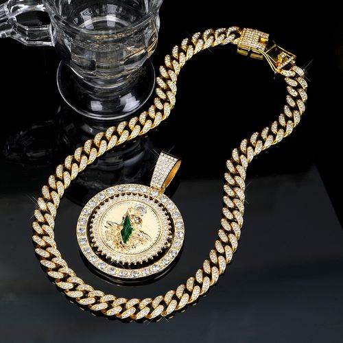 Fashion Watch Set St. Jude Rotating Coin Pendant & Bracelet&Watch Set - 3pcs Iced-Out Rhinestone Fashion Jewelry for Men and Women