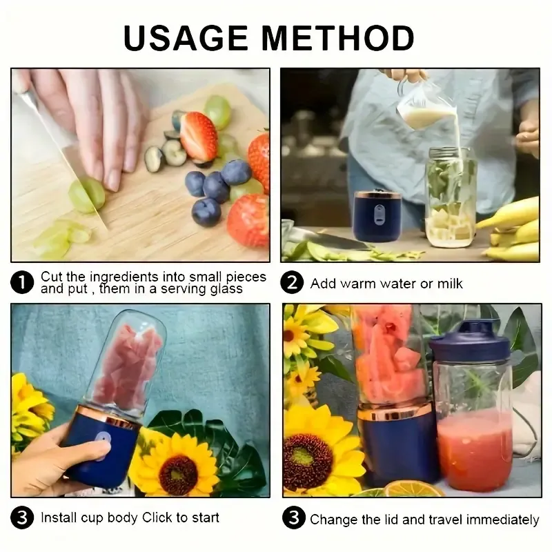 2-in-1 Portable Blender and Juicer with 6 Blades, USB Charging, Dual Cups, Suitable for Snow Mud, Milkshakes and Ice Drinks - Perfect Gift for Valentine's Day, Thanksgiving, Christmas, Mother's Day