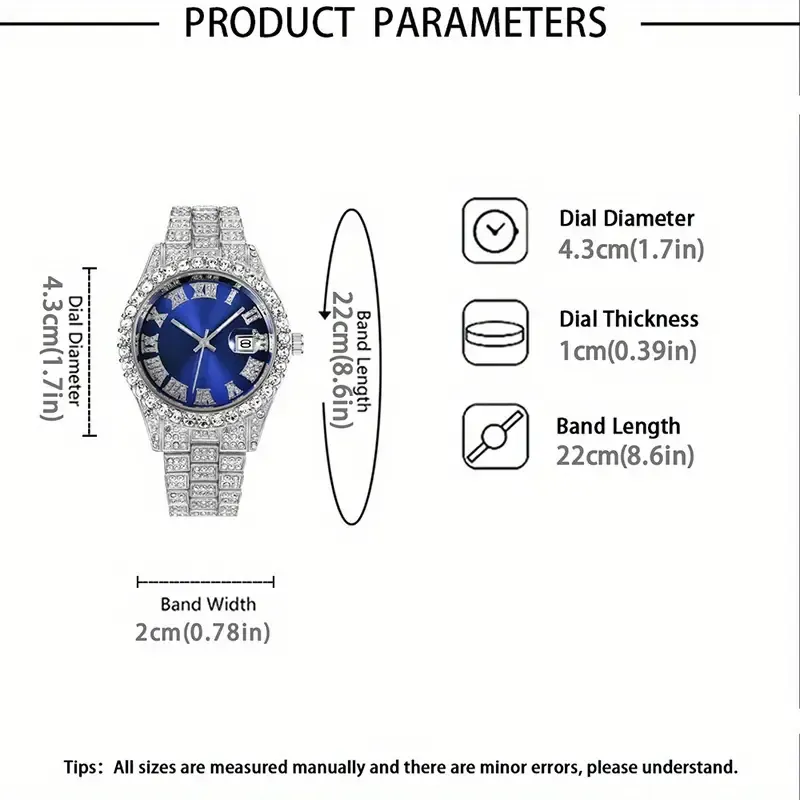Men's hip-hop quartz watch set with date function, electronic drive, alloy case and strap, street style, hand display, including Cuban bracelet, necklace and gold hip-hop watch - limited-time discount on 3-piece watch set, hurry up and grab it