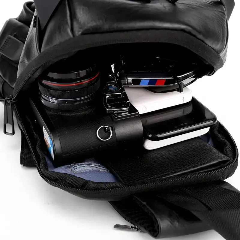 Men's stylish durable PU crossbody bag with security password lock Adjustable shoulder straps for travel, sports, daily commuting