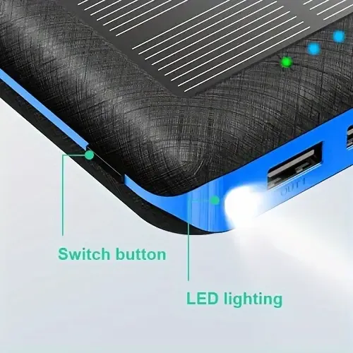 Solar power bank 10000mAh portable mobile power supply, with LED smart display, outdoor emergency power reserve, large-capacity mobile power supply, two-way fast charging, can charge multiple devices at the same time,
