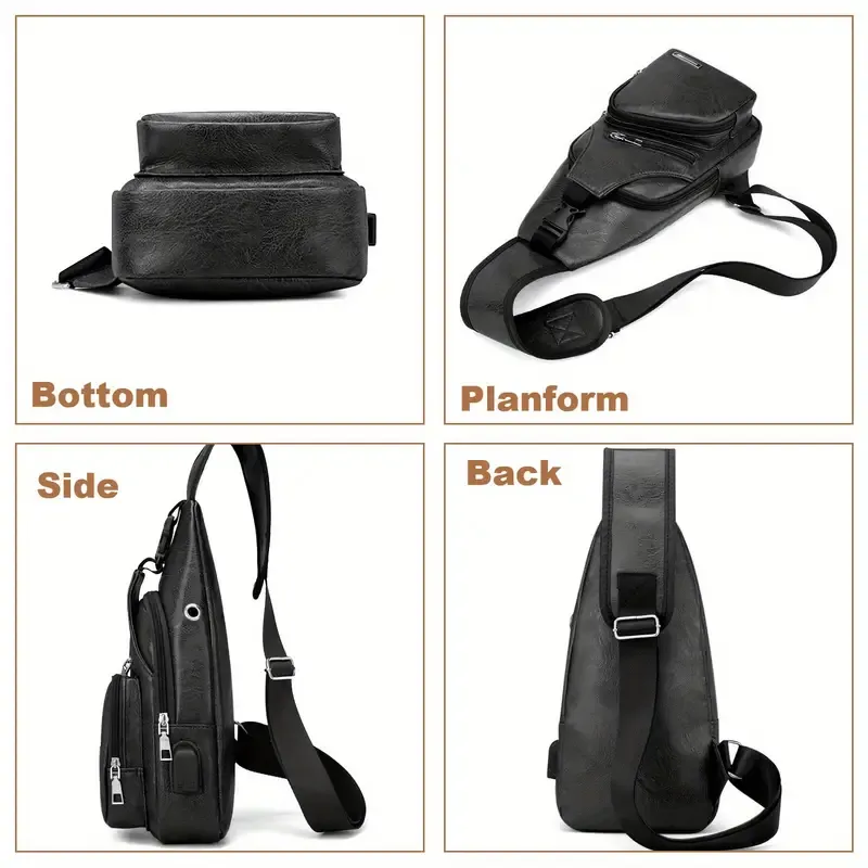 Men's shoulder bag, business crossbody backpack Campus travel crossbody bag with USB charging port Power Suitable for traveling and playing