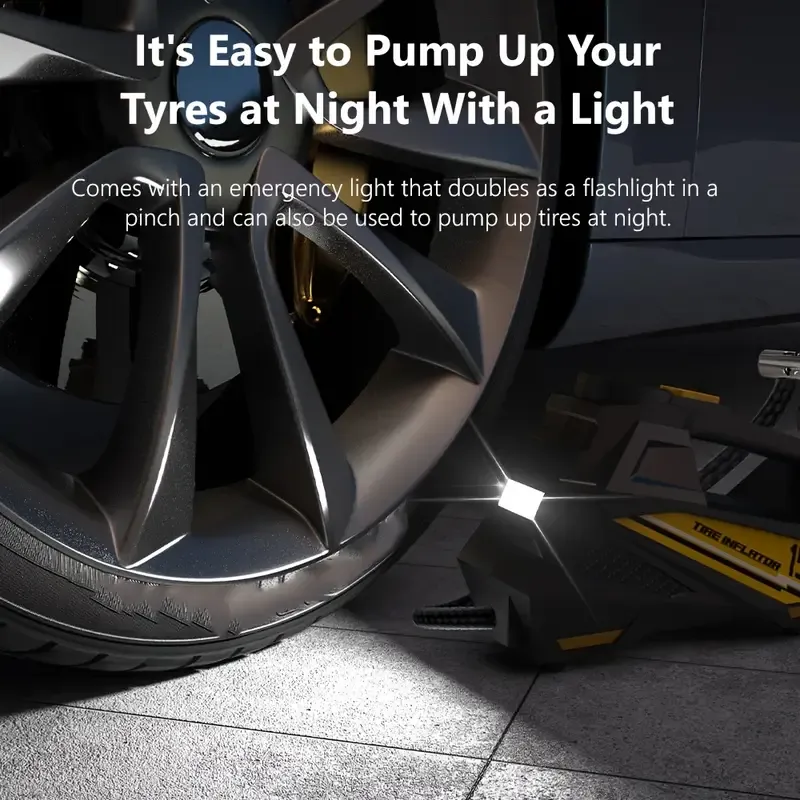 Digital Tire Inflator, Portable Air Compressor Pump with LED Light for Cars, Motorcycles, Bicycles - DC 12V, 150 PSI, Black & Yellow Design, Plug-In Power Supply, No Battery Required, Bicycle Tire Inflator | Sleek Portable Design | Digital Display, High-Pressure Inflator