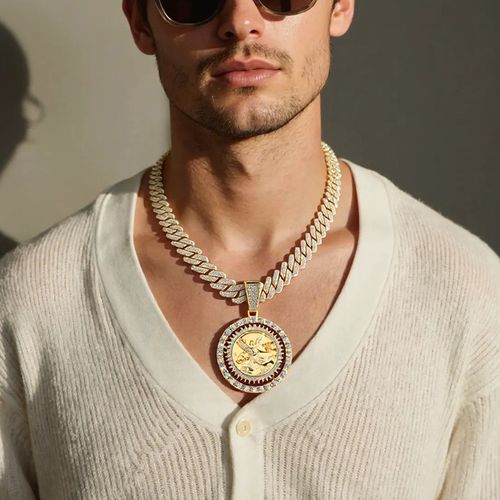 Fashion Watch Set St. Jude Rotating Coin Pendant & Bracelet&Watch Set - 3pcs Iced-Out Rhinestone Fashion Jewelry for Men and Women